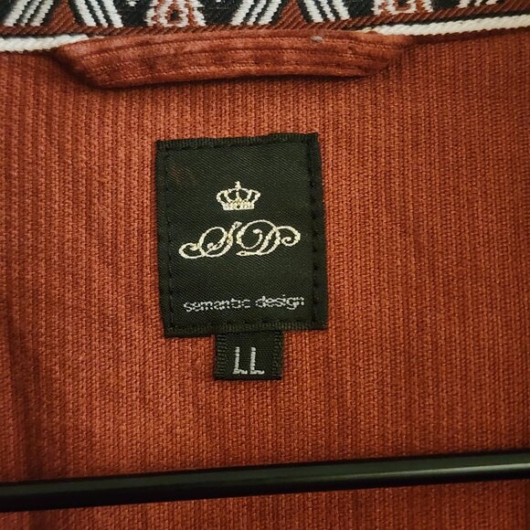 Semantic Design Shirt Mens Large Red Corduroy Western Aztec Pocket Vintage Style - Picture 9 of 14